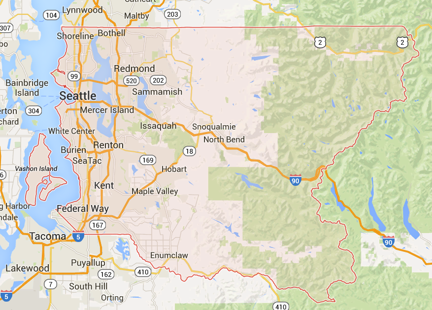 King County map showing the Seattle, Bellevue, and Redmond trading area