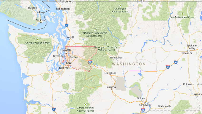 Washington State map with King County highlighted in red