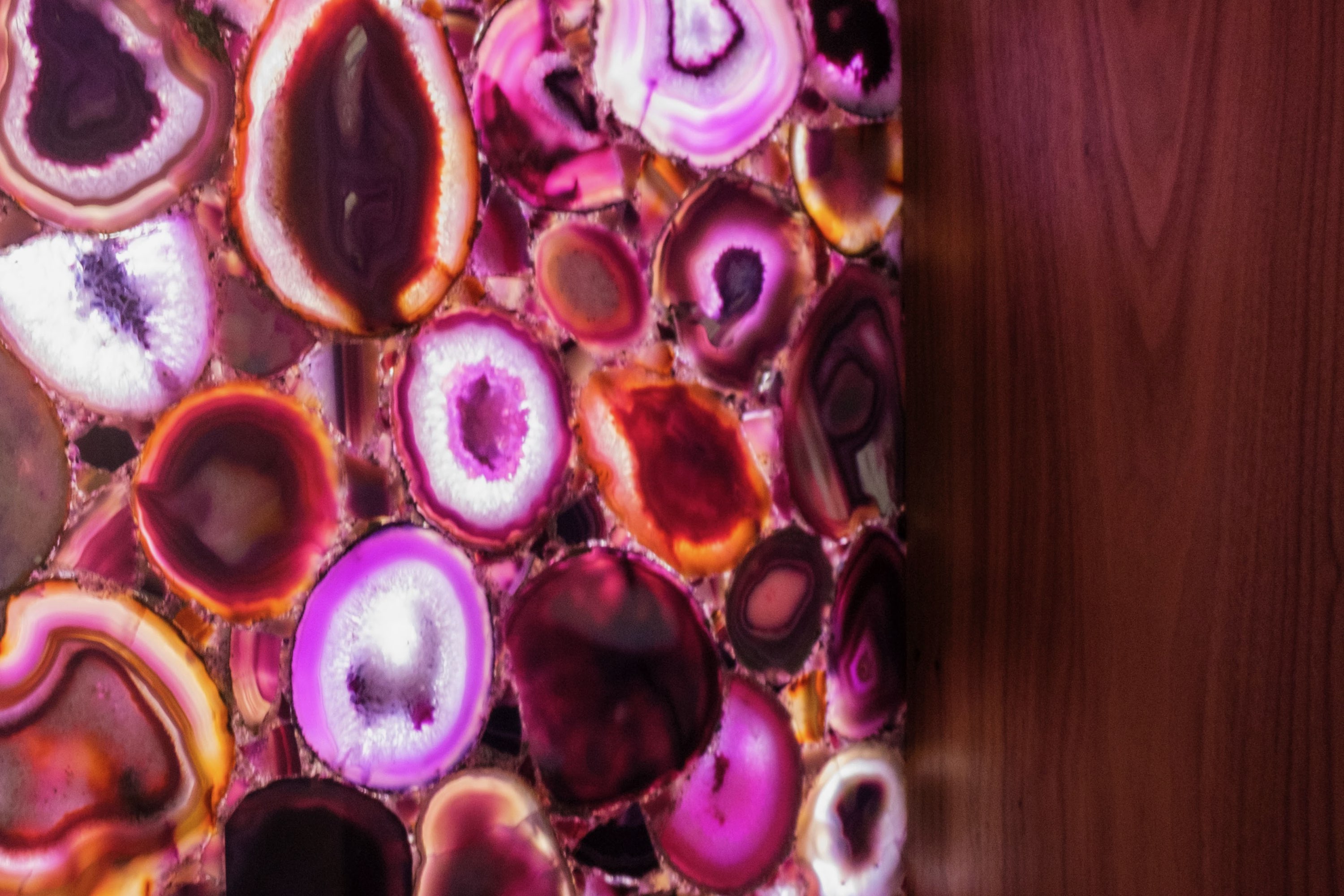 Beautiful lighted-crystal feature in the basement lounge.